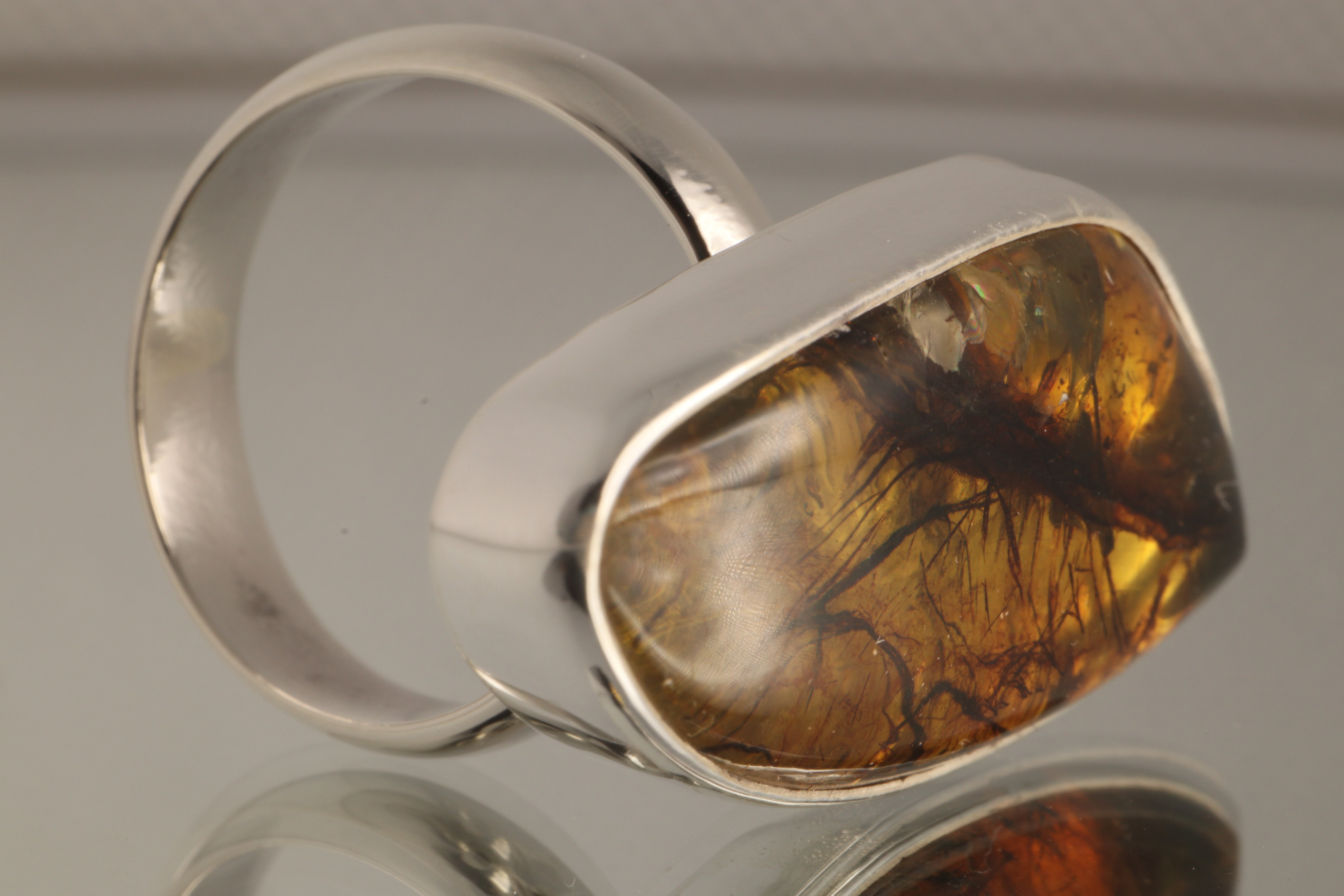 Sunset Glow - Chiapas Assorted Amber Natural Stone 925 Silver Adjustable Ring