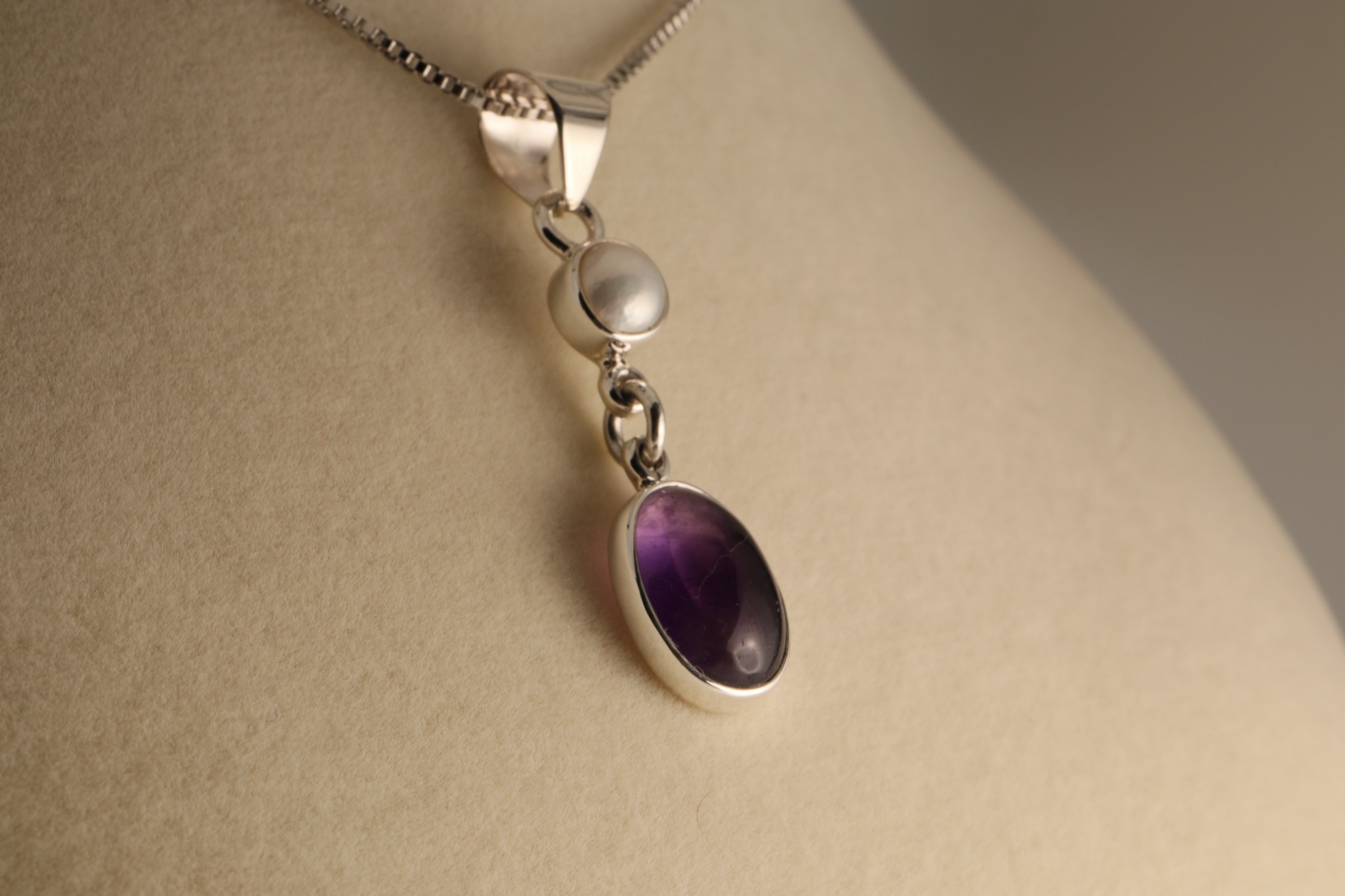 Regal Harmony – Amethyst & Cultured Pearl Pendant in 925 Sterling Silver