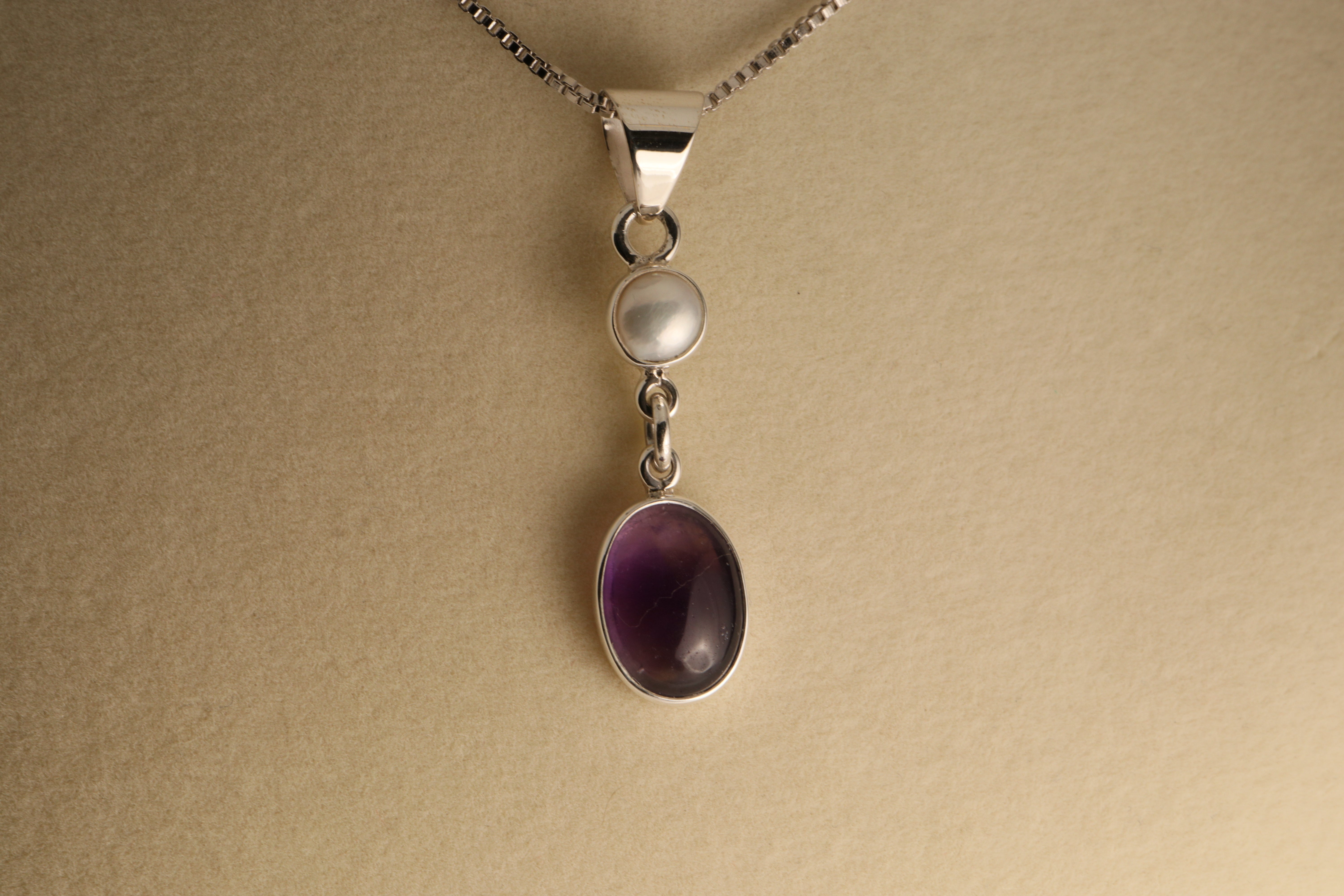 Regal Harmony – Amethyst & Cultured Pearl Pendant in 925 Sterling Silver