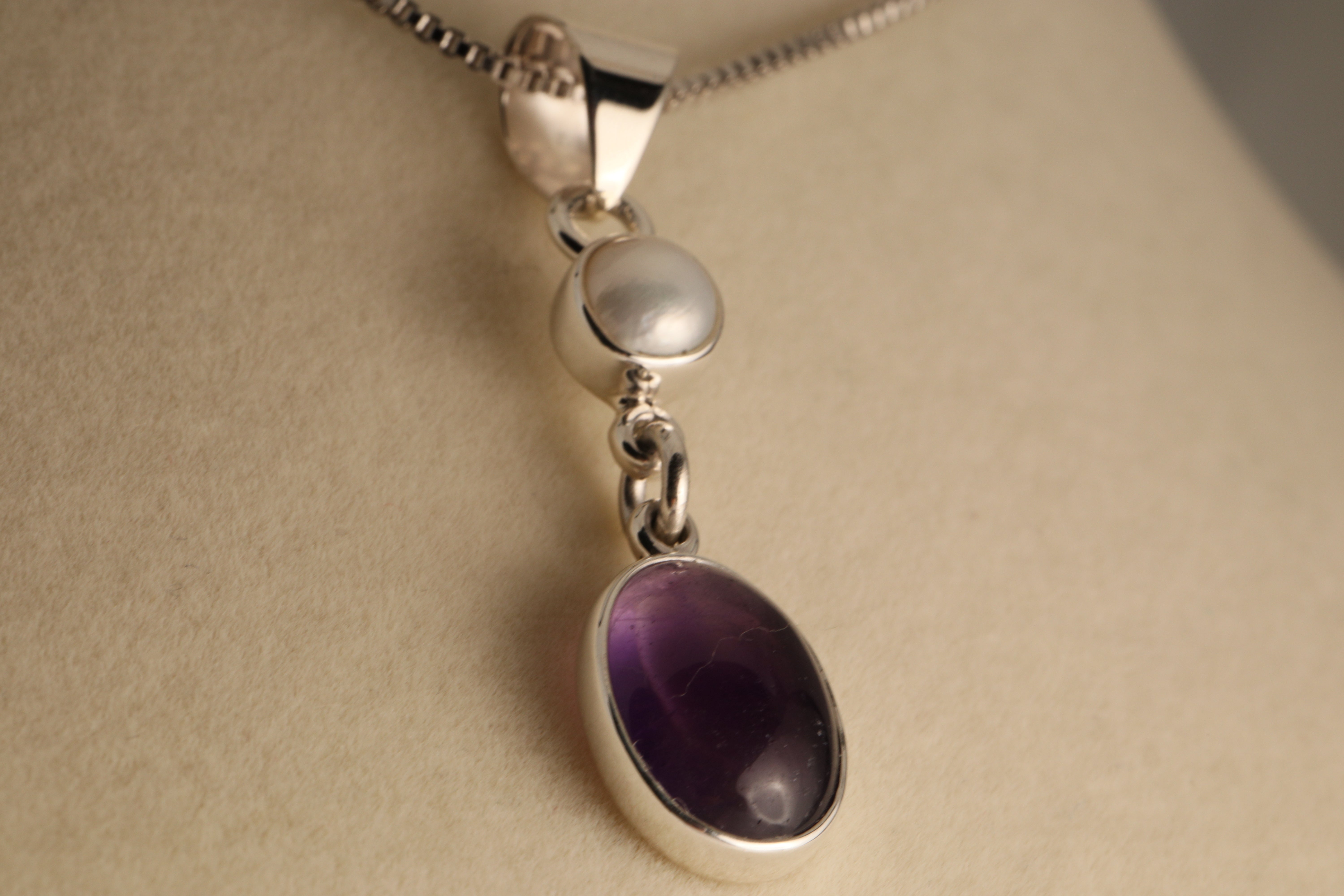 Regal Harmony – Amethyst & Cultured Pearl Pendant in 925 Sterling Silver