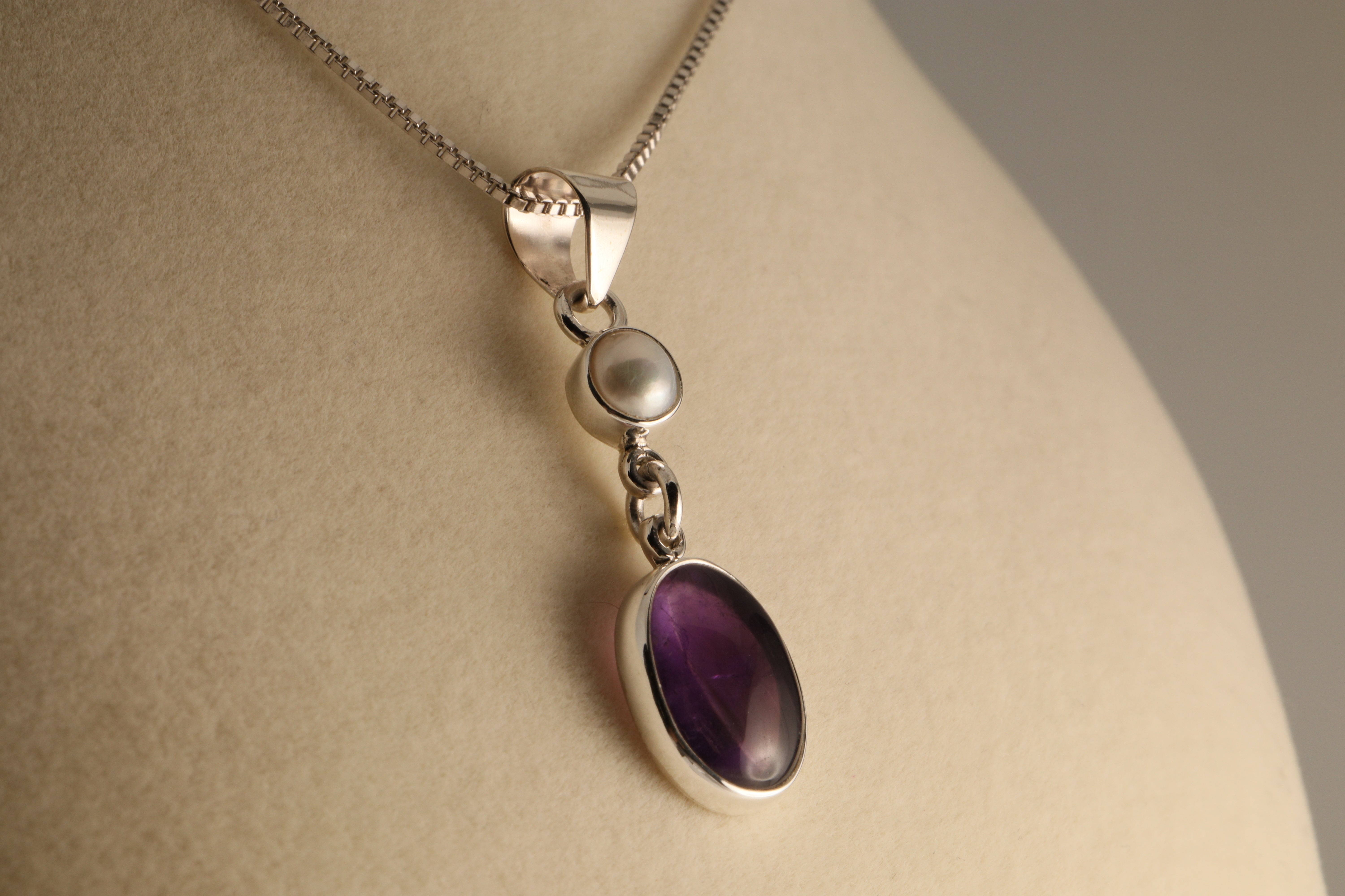 Regal Harmony – Amethyst & Cultured Pearl Pendant in 925 Sterling Silver