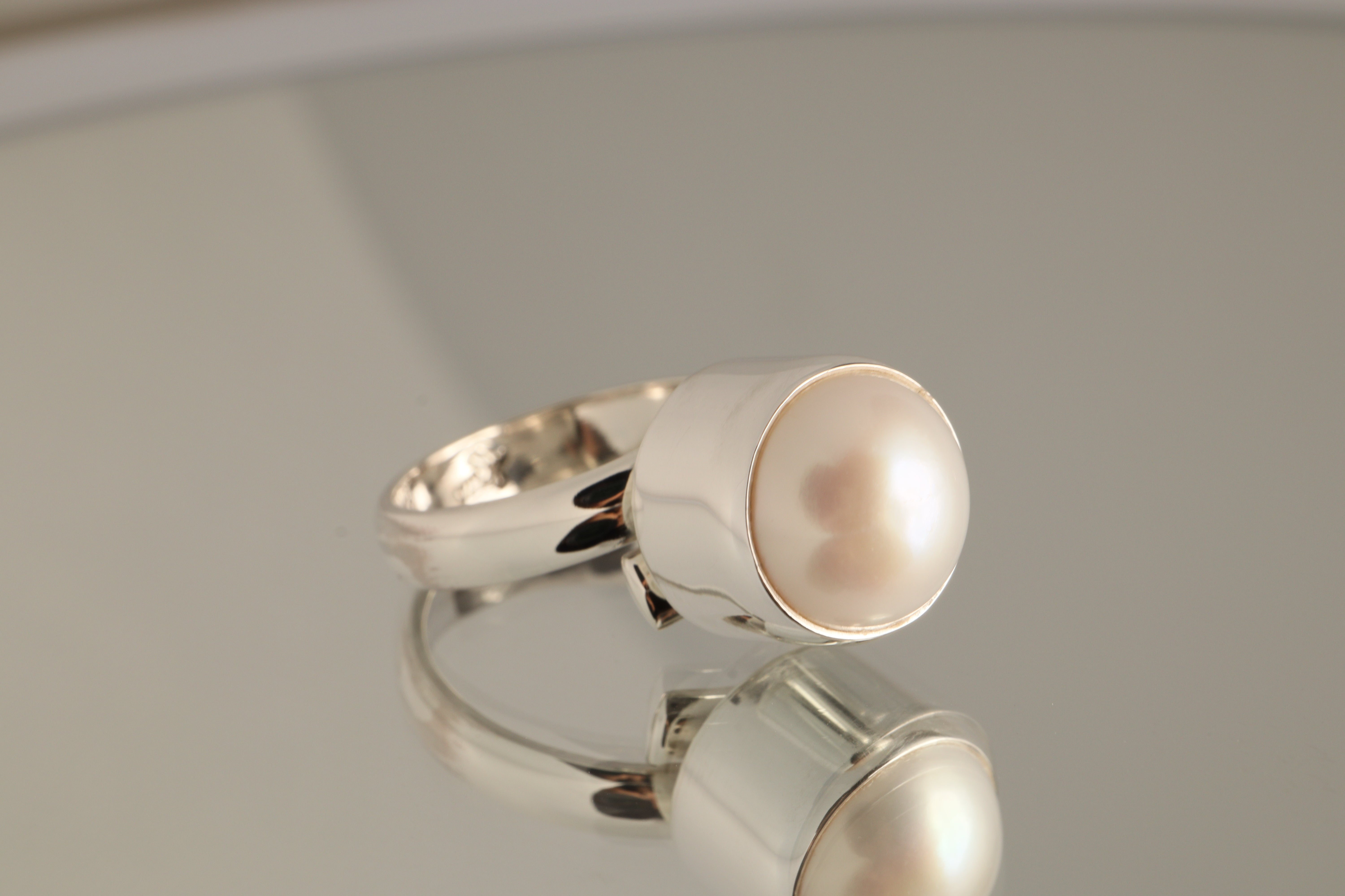 Moonlit Grace – Adjustable Pearl Ring in 925 Sterling Silver