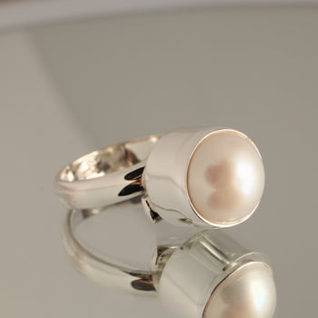 Moonlit Grace – Adjustable Pearl Ring in 925 Sterling Silver