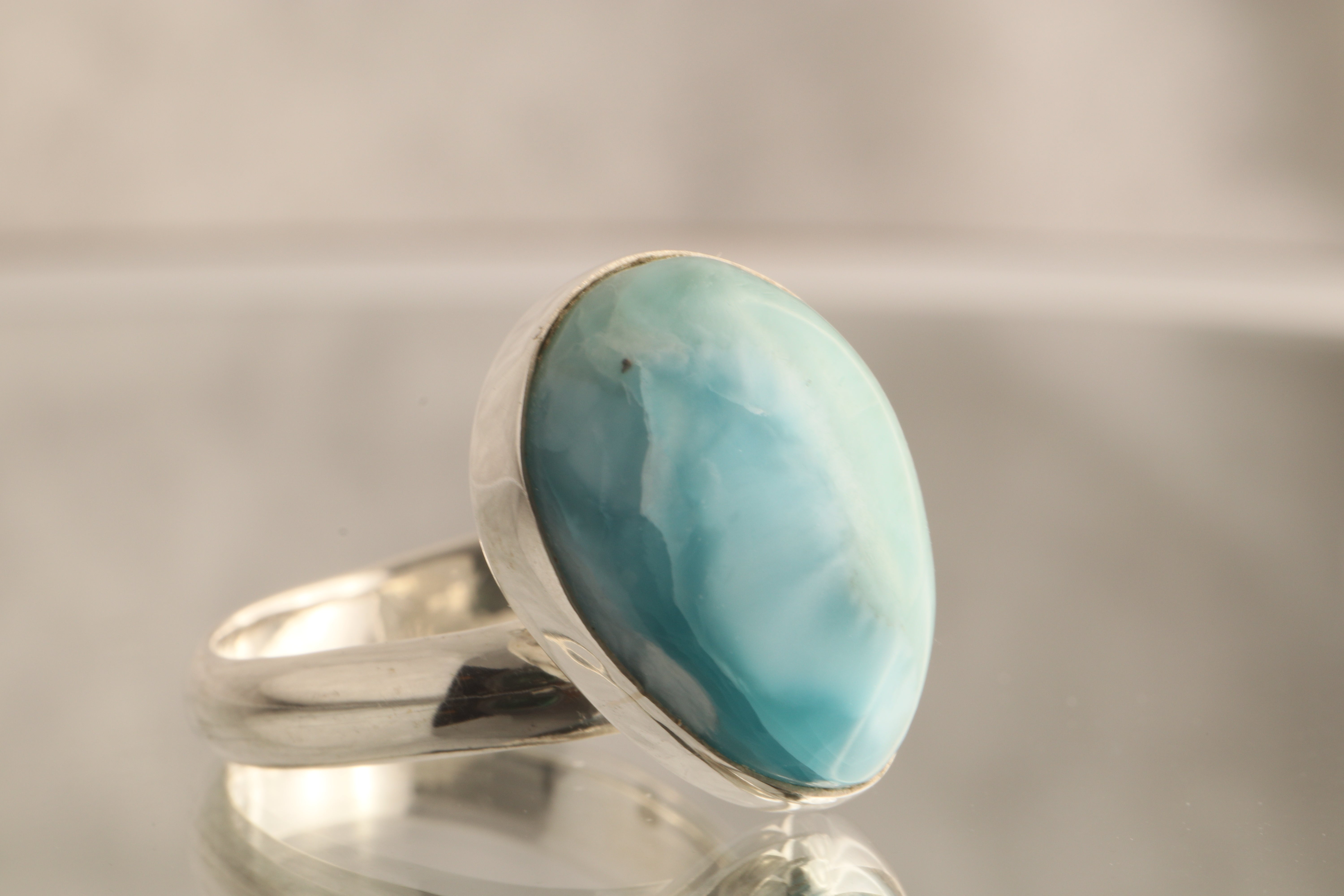 Ocean's Heart - Larimar 925 Silver Adjustable Ring