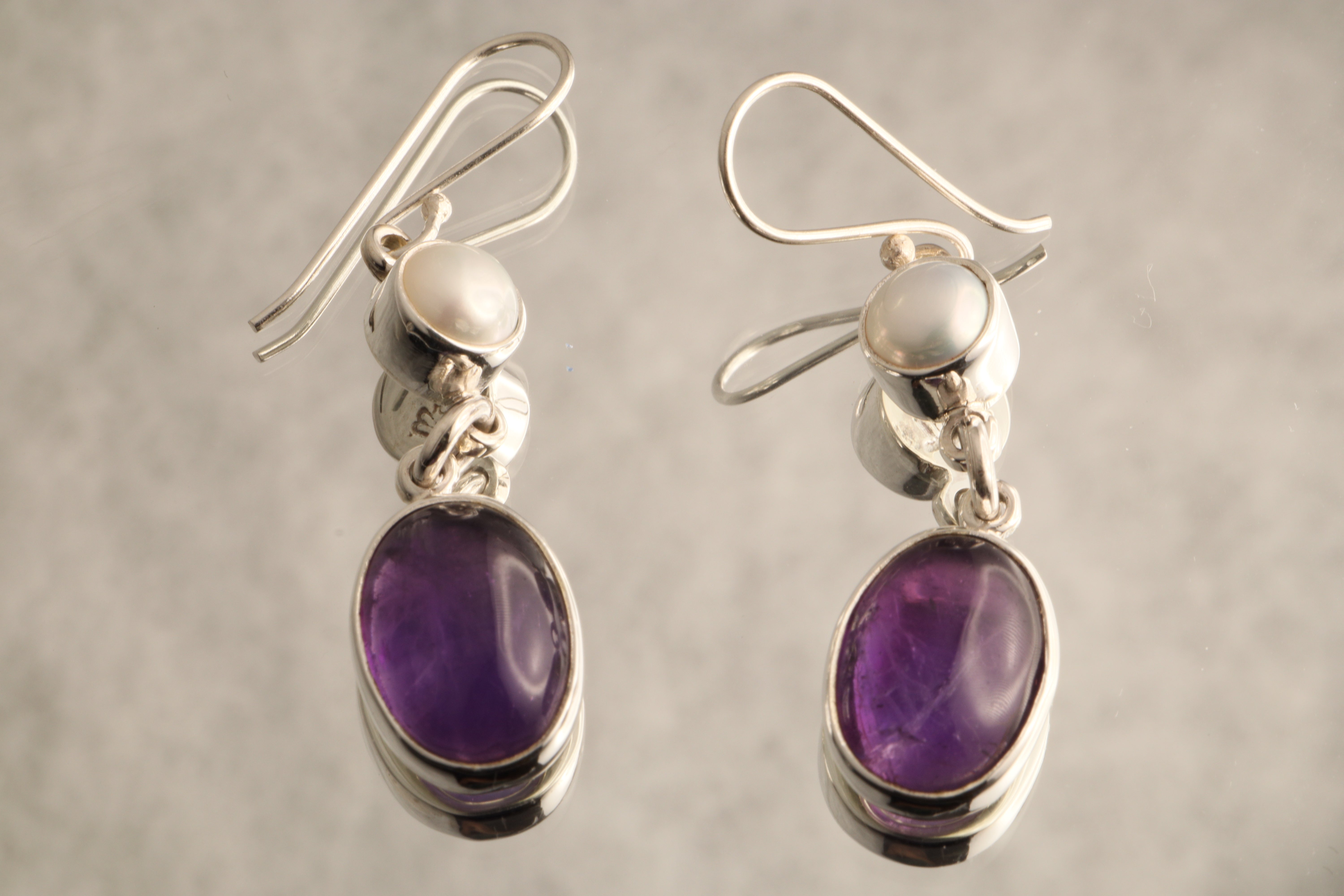 Mystical Balance - Amethyst and Cultured Pearl 925 Silver Earrings