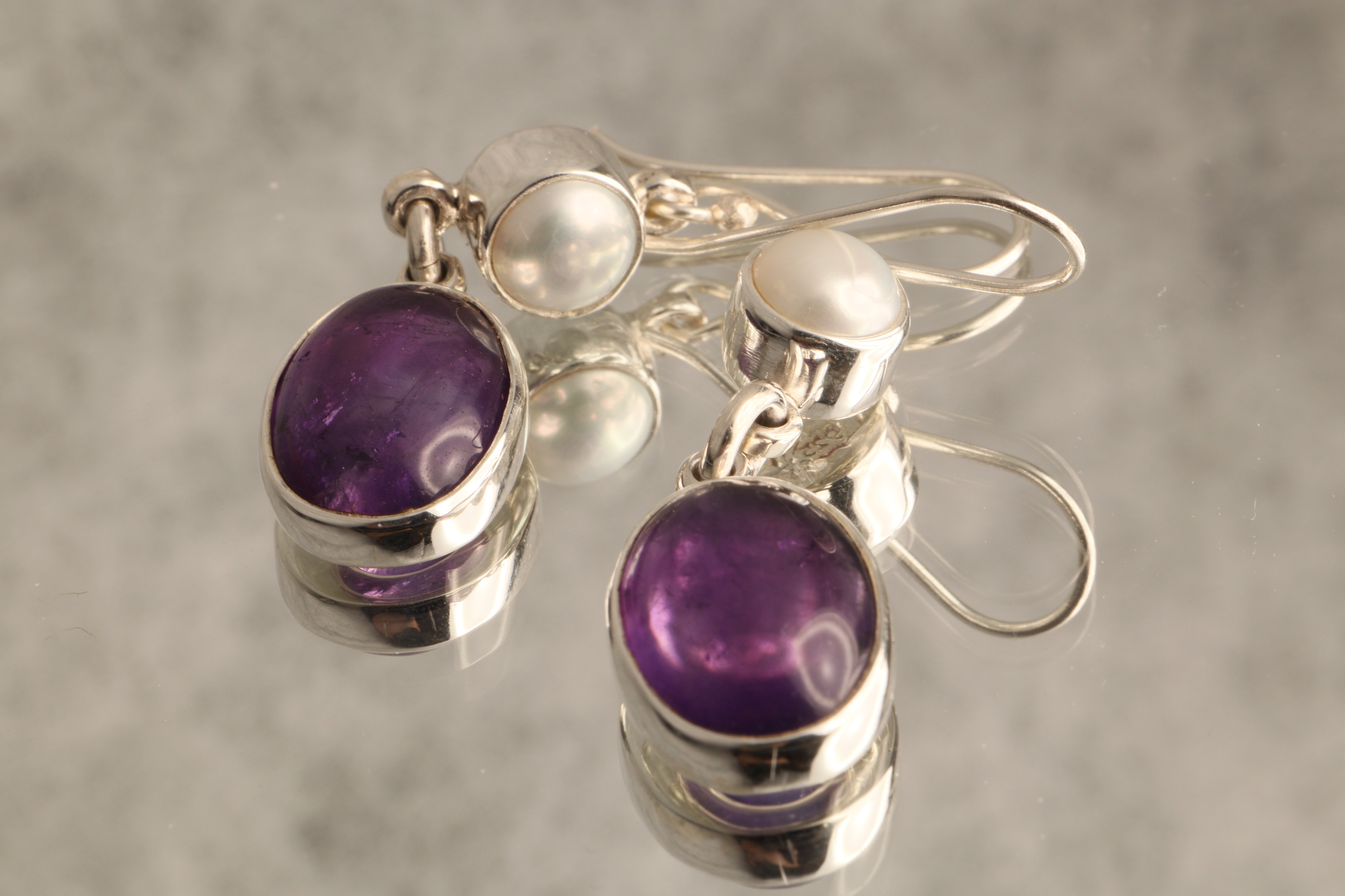 Mystical Balance - Amethyst and Cultured Pearl 925 Silver Earrings