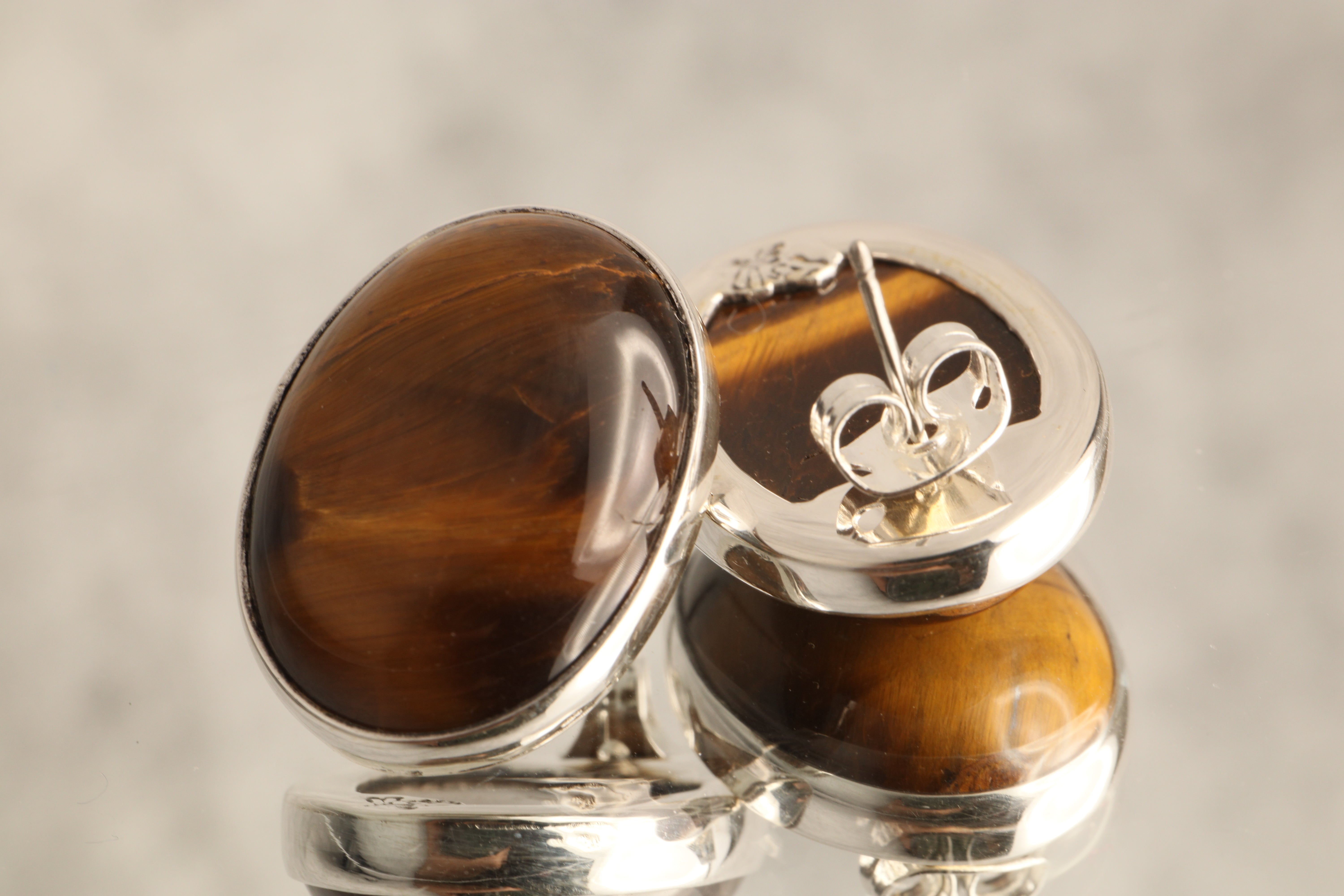 Guardian’s Gaze - Tiger's Eye 925 Silver Stud Earrings