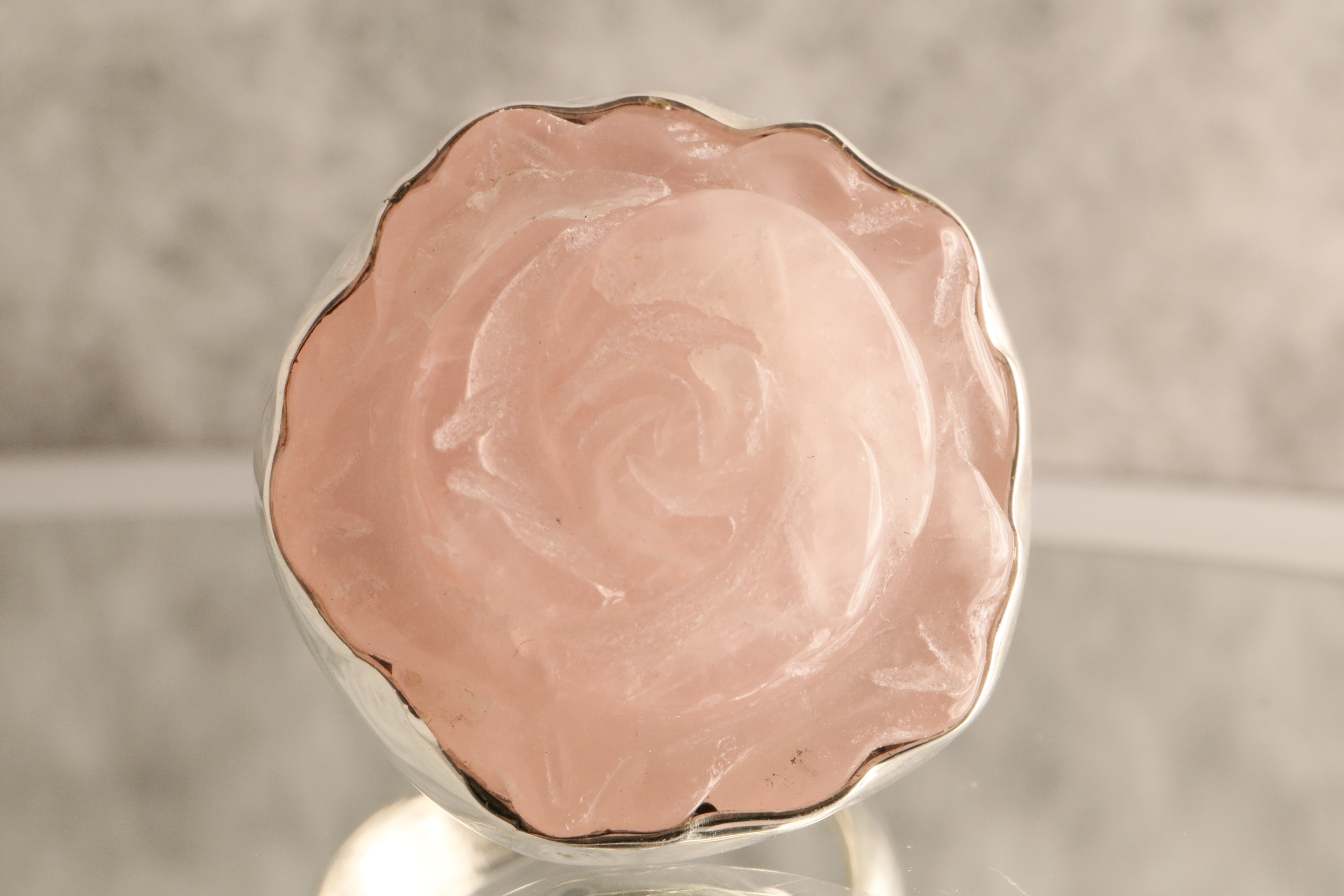 Blossom Heart - Hand Carved Rose Quartz 925 Silver Adjustable Ring