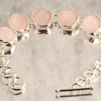 Petal Path - Carved Rose Quartz 925 Silver Bracelet