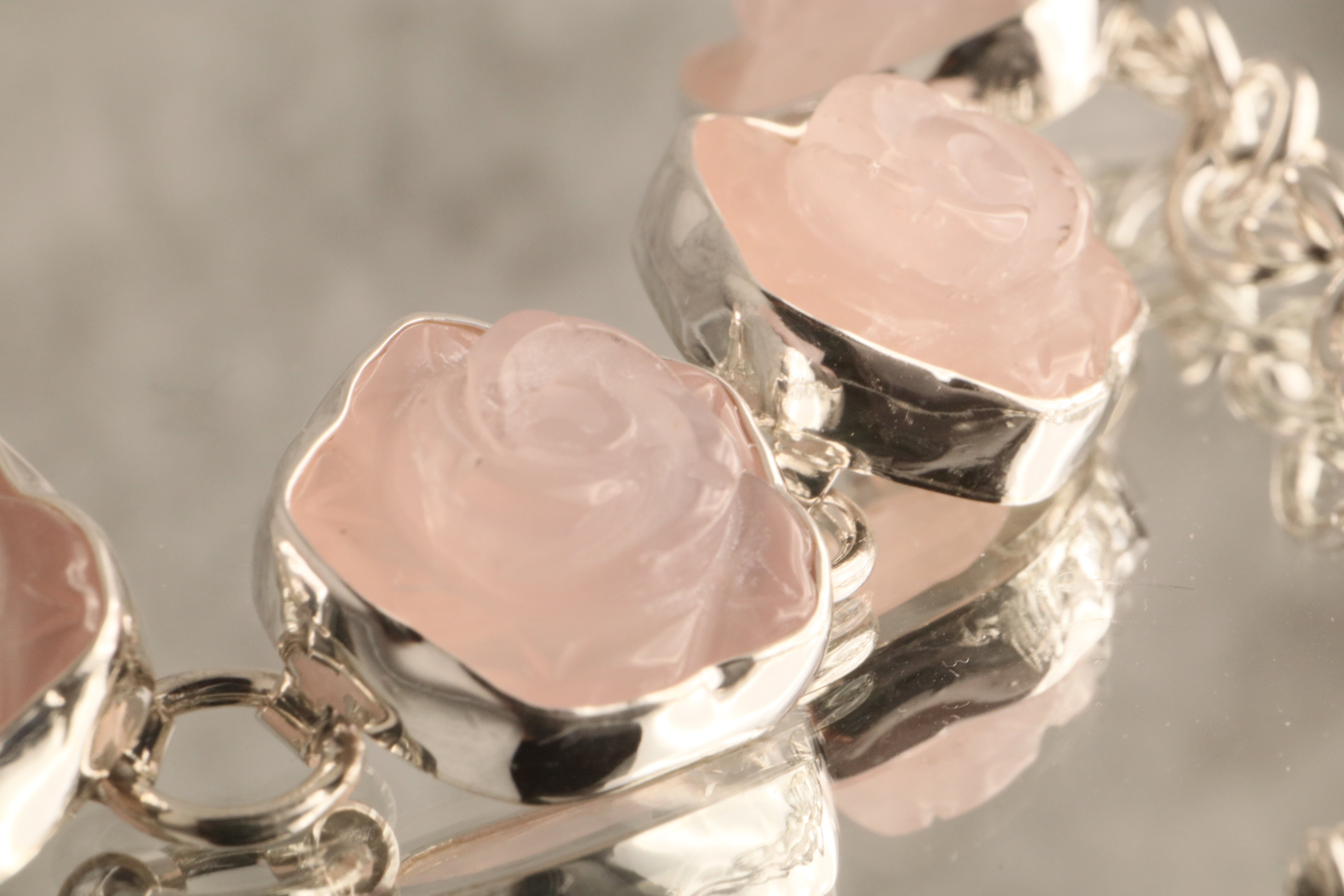 Petal Path - Carved Rose Quartz 925 Silver Bracelet