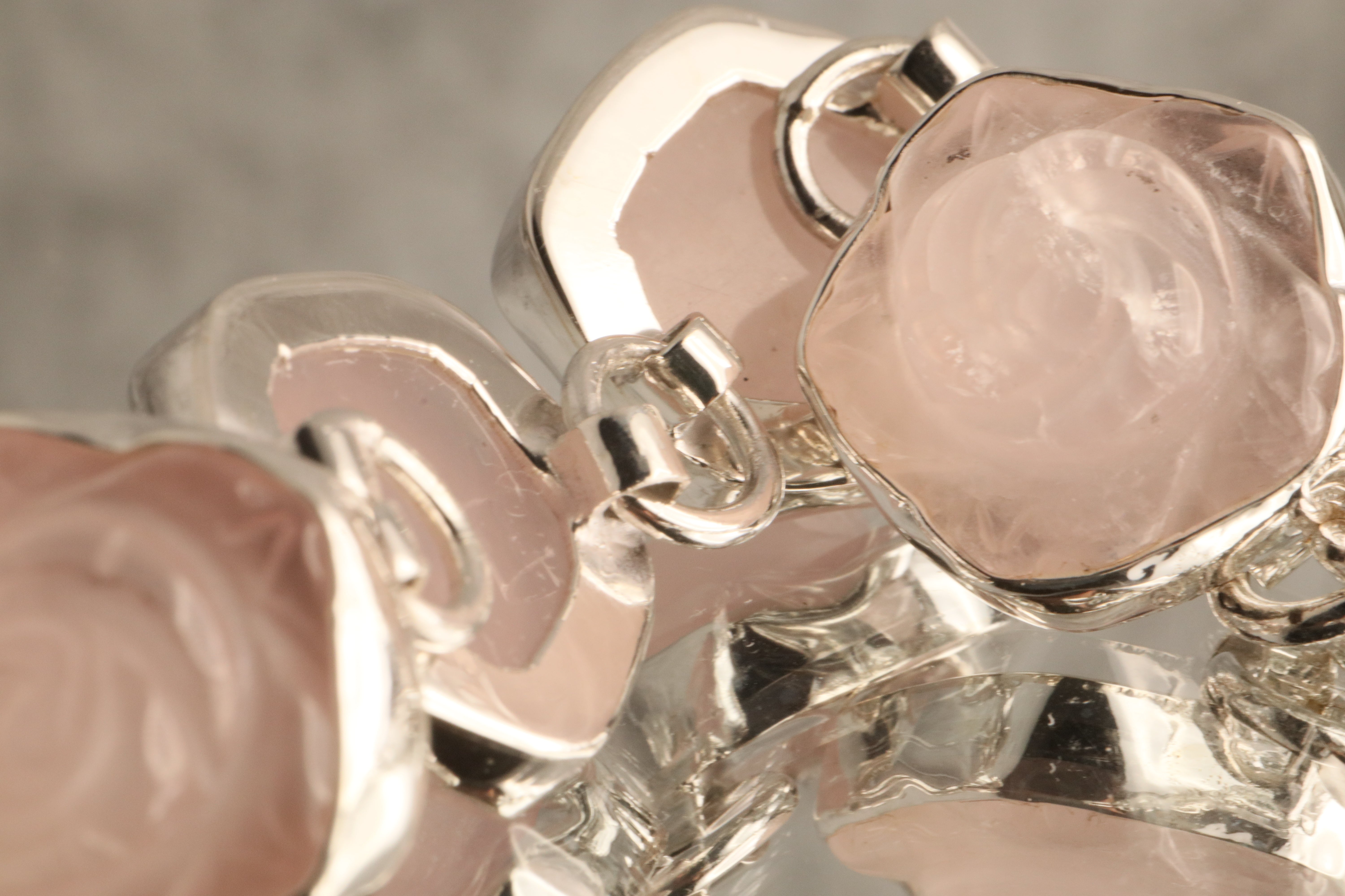 Petal Path - Carved Rose Quartz 925 Silver Bracelet