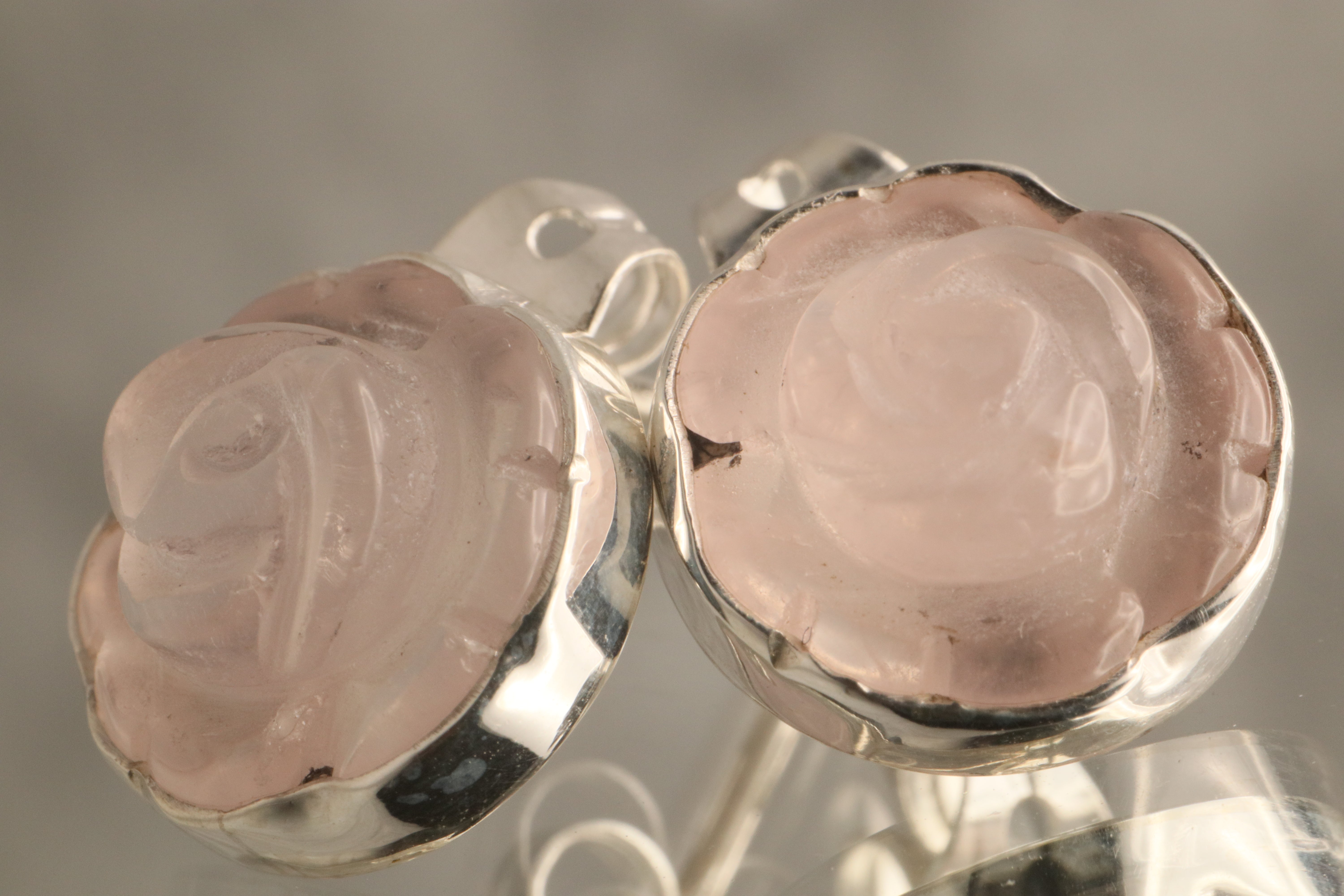 Blossom of Tranquility - Rose Quartz 950 Silver Earrings