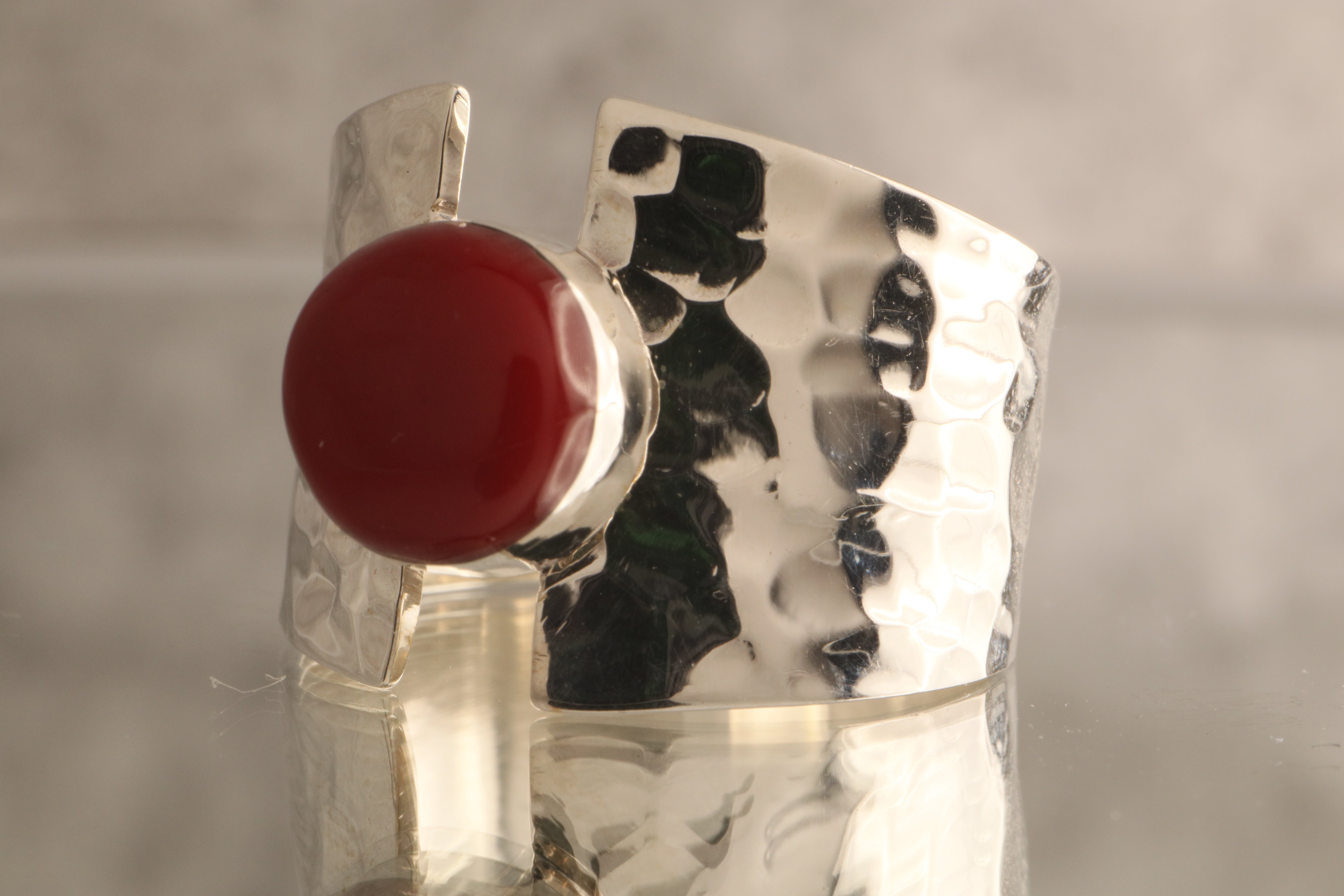 Midnight Echo - Over 7 Grams Of 925 Silver Hammered 925 Silver Solitaire Ring With Your Choice Stone