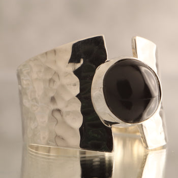 Midnight Echo - Over 7 Grams Of 925 Silver Hammered 925 Silver Solitaire Ring With Your Choice Stone