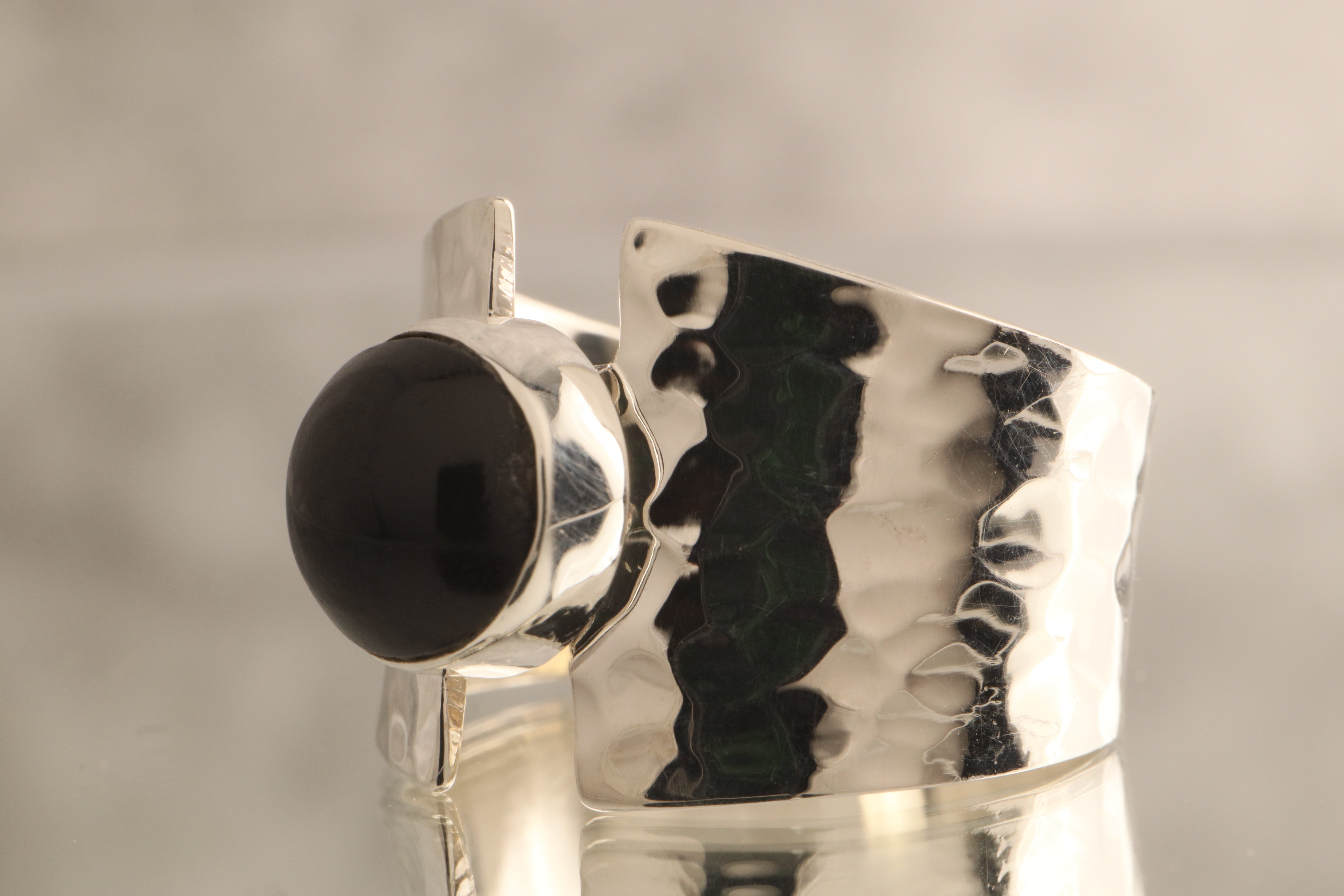 Midnight Echo - Over 7 Grams Of 925 Silver Hammered 925 Silver Solitaire Ring With Your Choice Stone