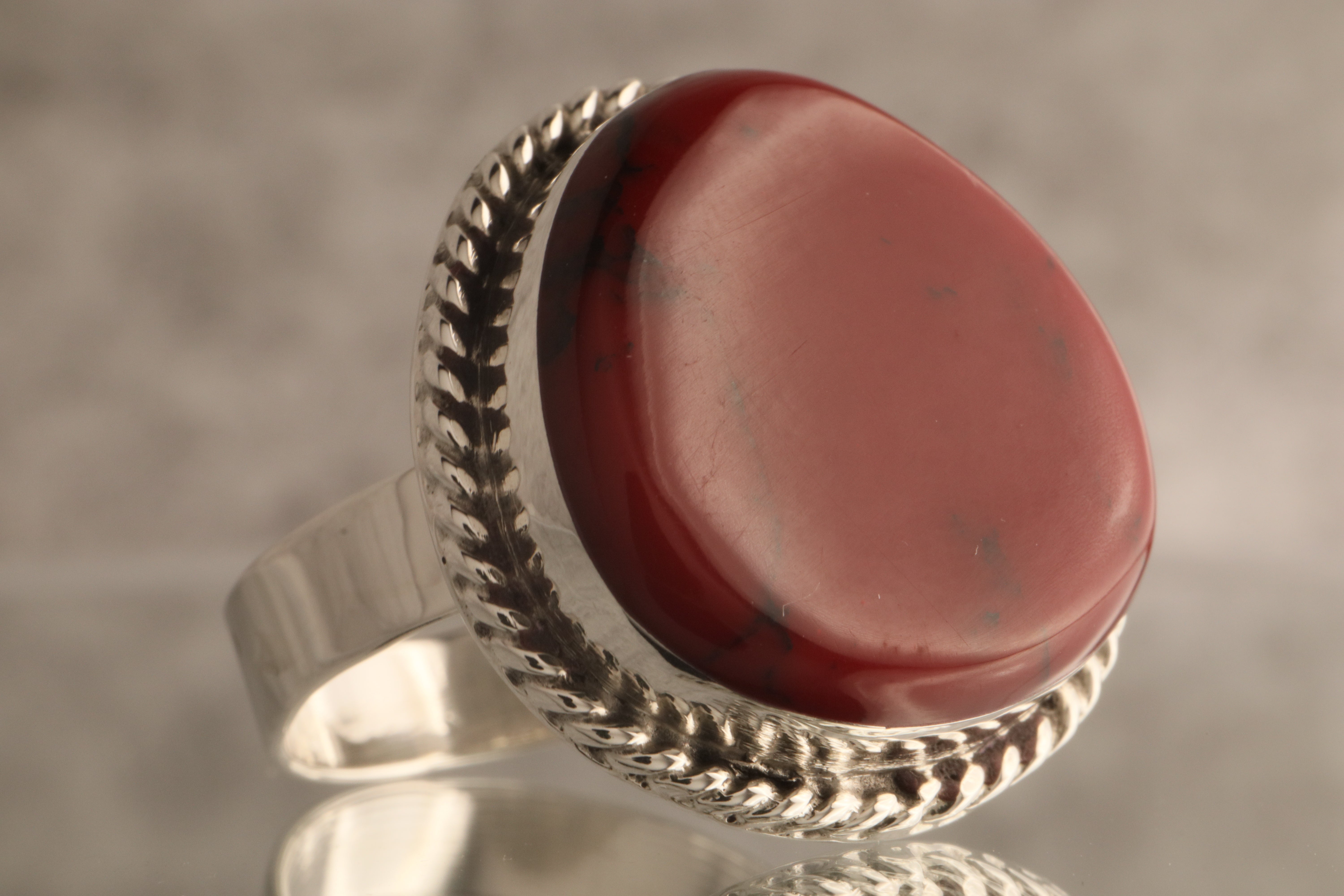 Crimson Heart - 9 Grams Of  925 Silver Ring with Red Resin Stone Or Onyx