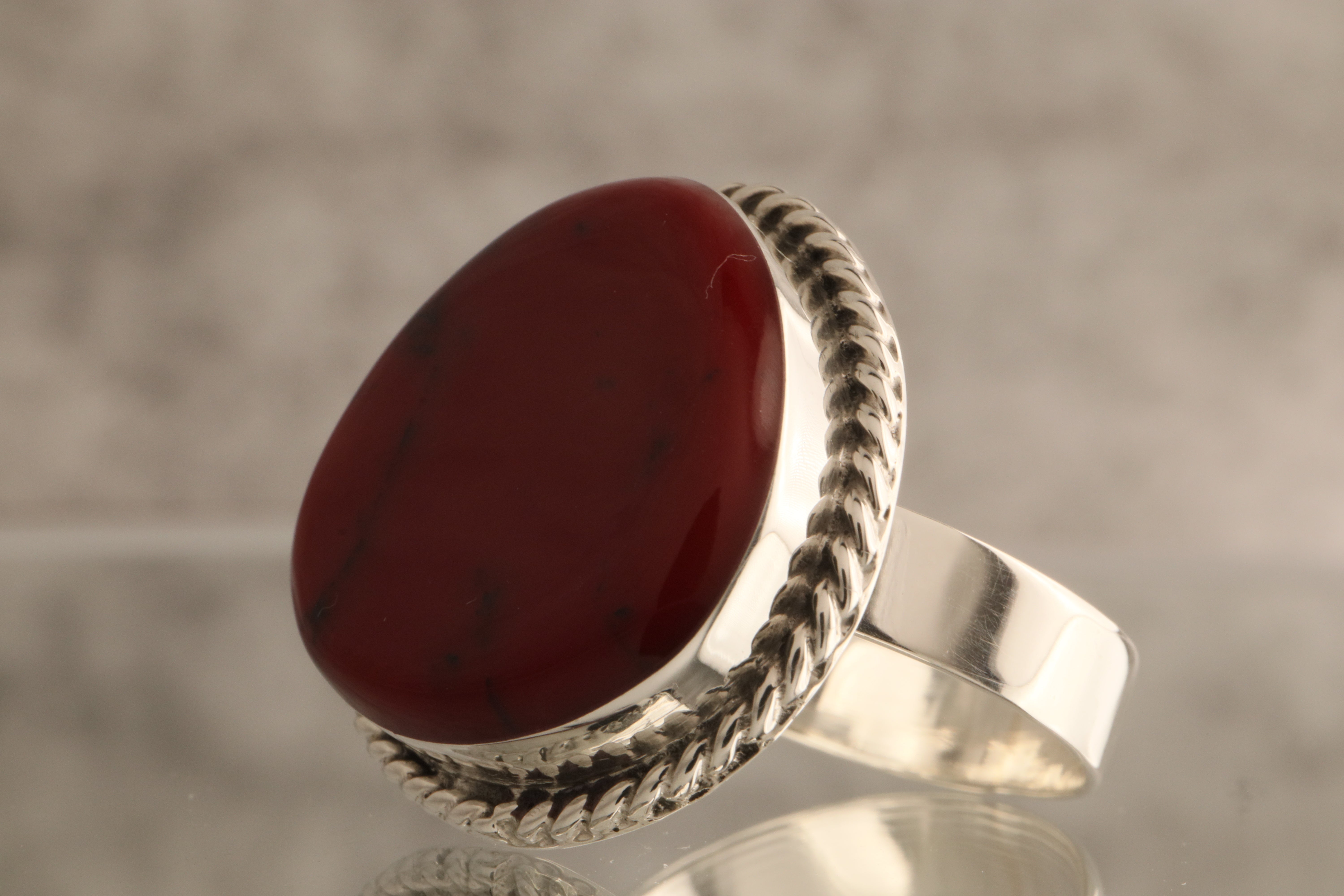 Crimson Heart - 9 Grams Of  925 Silver Ring with Red Resin Stone Or Onyx