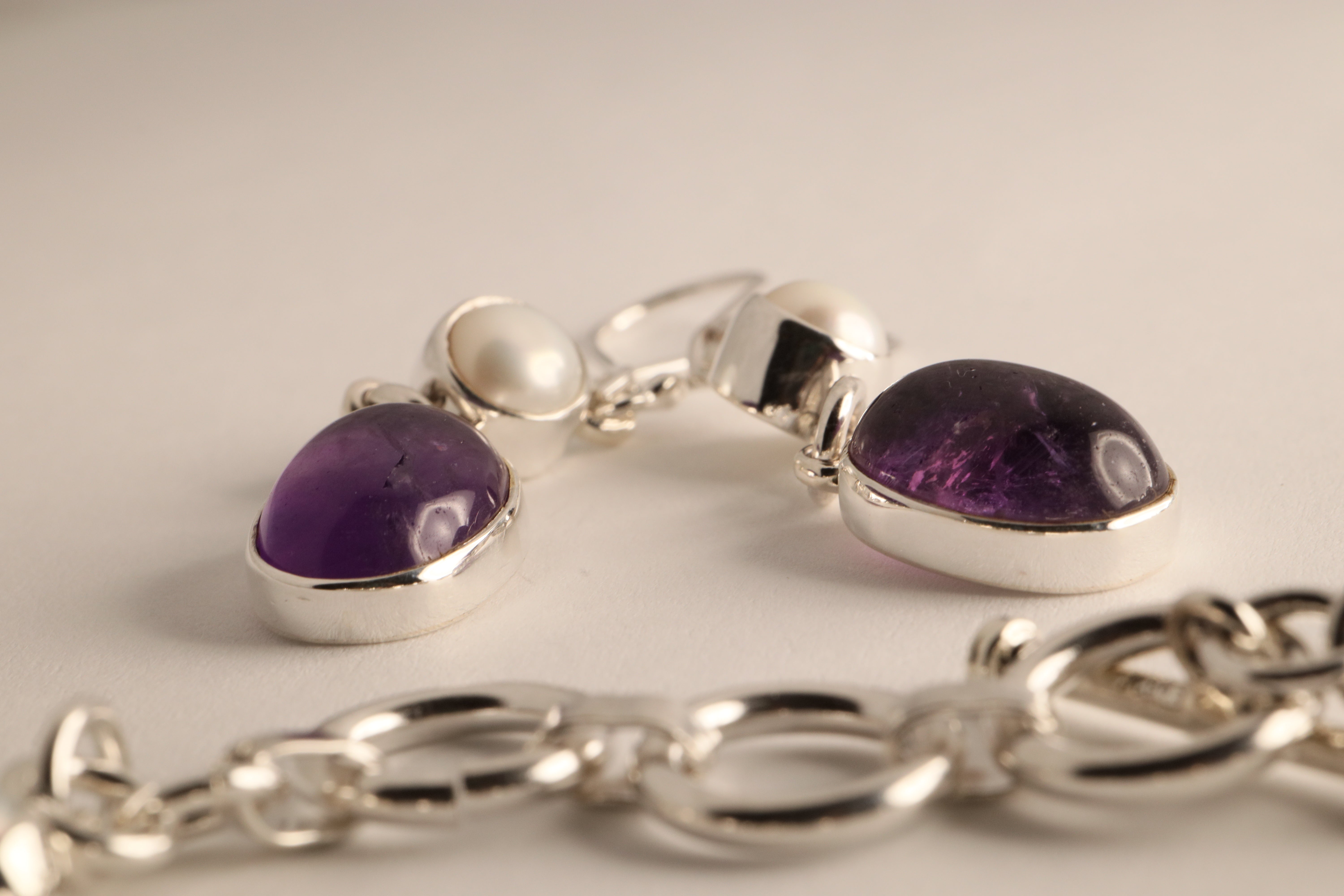 Celestial Harmony – Amethyst & Cultured Pearl Jewelry Set in 925 Sterling Silver