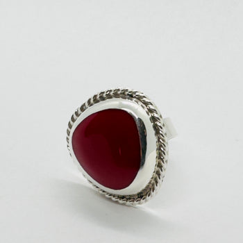 Crimson Heart - 925 Silver Ring with Red Stone