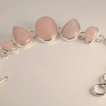 Blushing Grace - Rose Quartz 925 Silver Bracelet