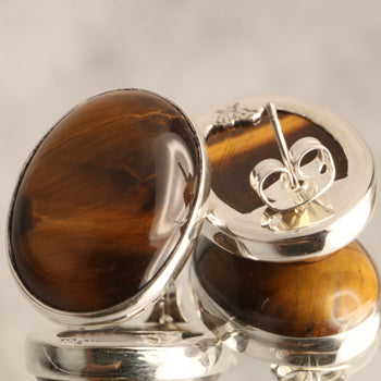 Guardian’s Gaze - Tiger's Eye 925 Silver Stud Earrings