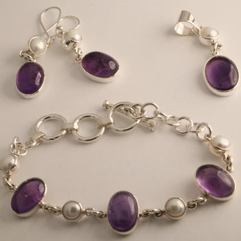 Celestial Harmony – Amethyst & Cultured Pearl Jewelry Set in 925 Sterling Silver