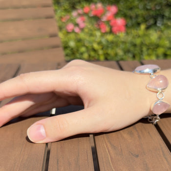 Blushing Grace - Rose Quartz 925 Silver Bracelet